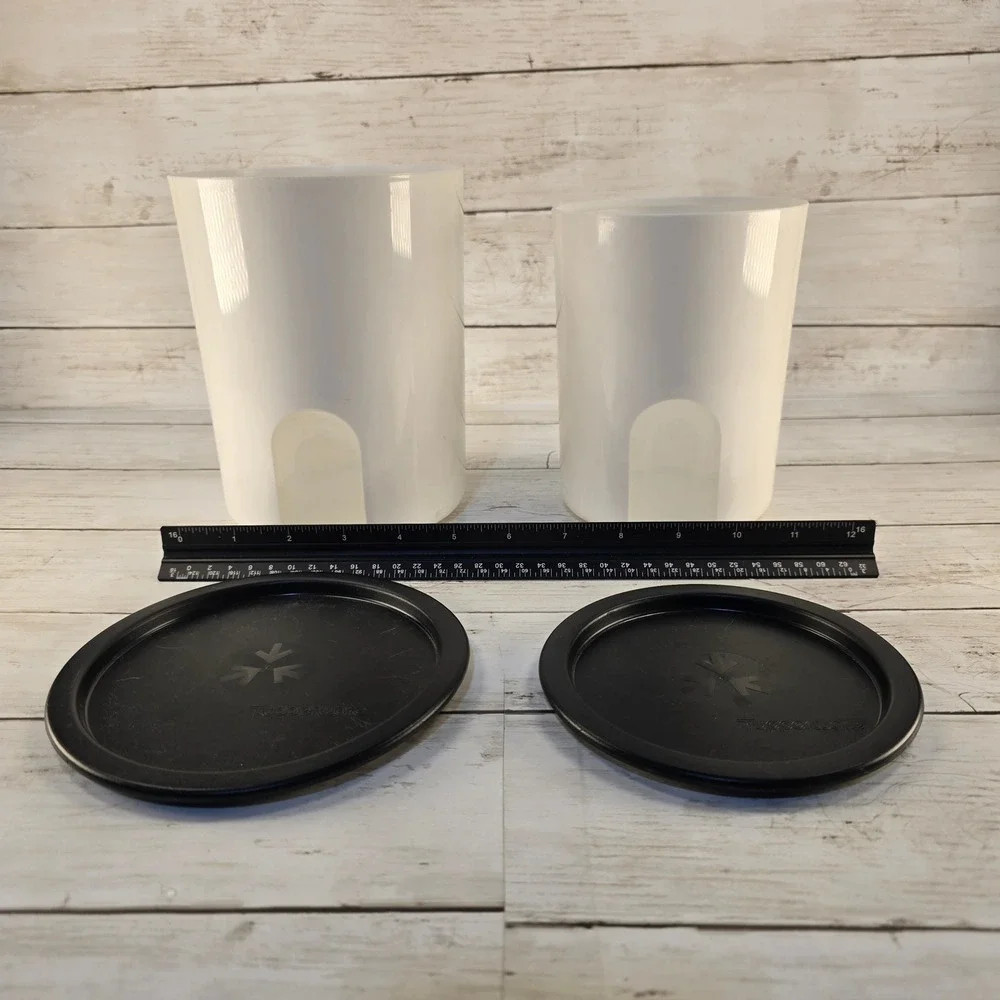 VTG Tupperware White Access Mates‎ Canister Set 2pc Black Lids 2422B-6 2423E-7